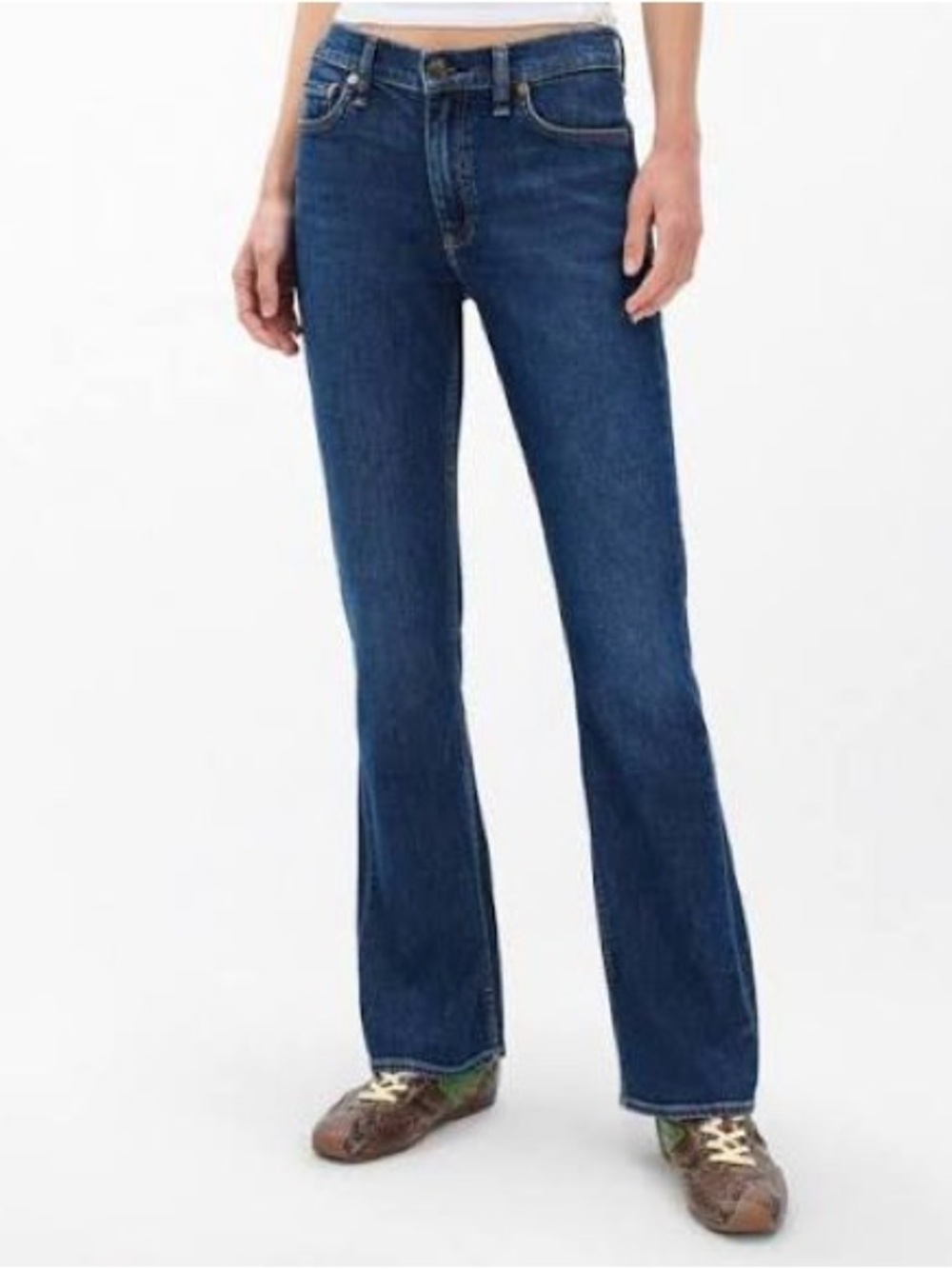 rag & bone Medium Blue Bootcut Jeans with Frayed Hem